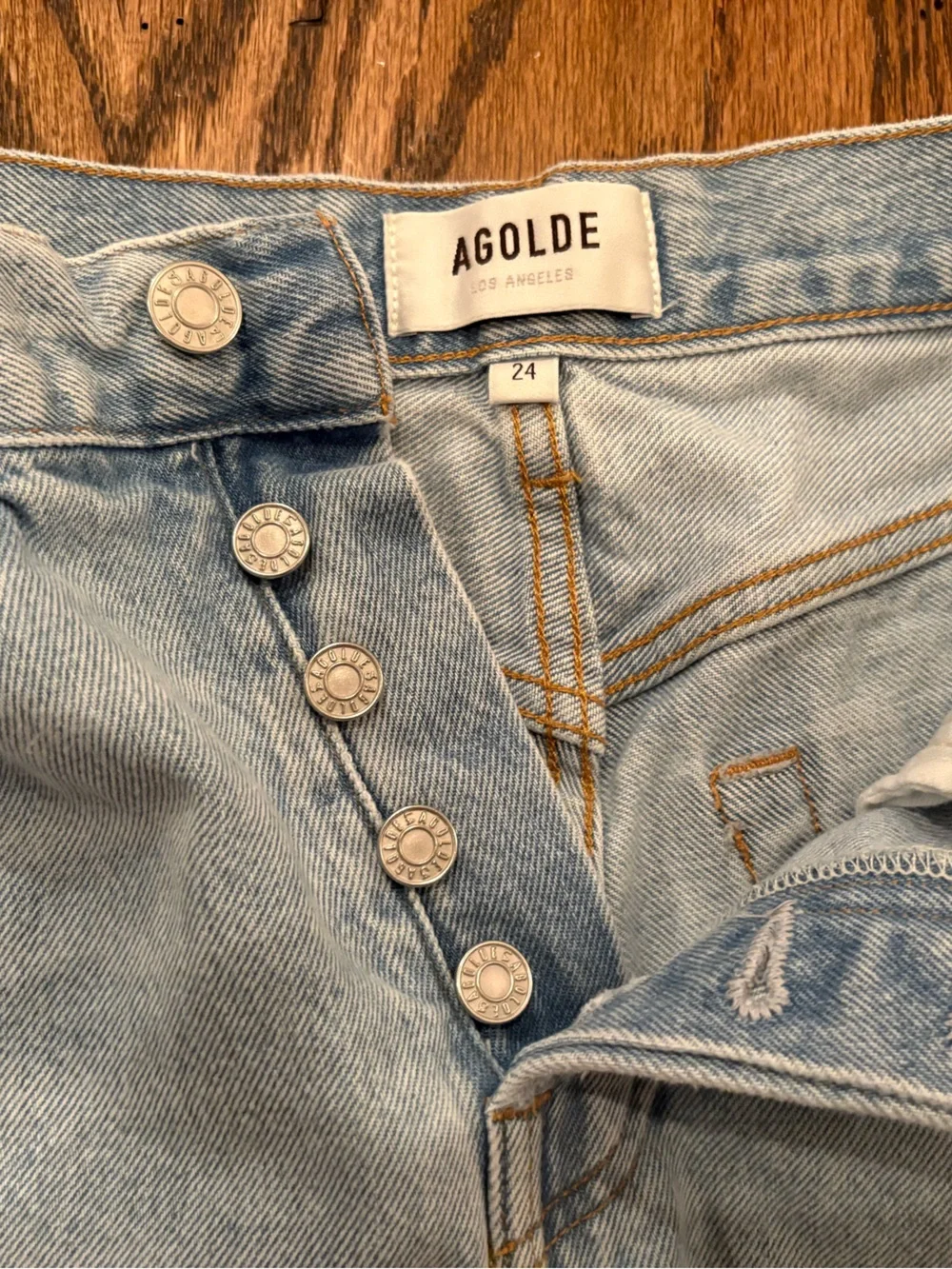 Agolde Parker Long Denim Cutoff Shorts